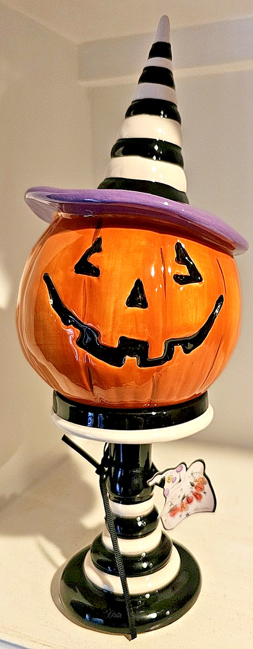 Blue Sky Clayworks Halloween Jack-O-Lantern On Pedestal New
